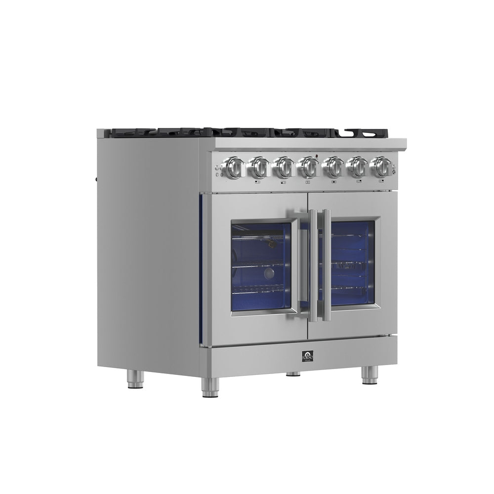 Forno Massimo 36-Inch Freestanding French Door Gas Range, 6 Burners, Convection Oven, Energy Efficient