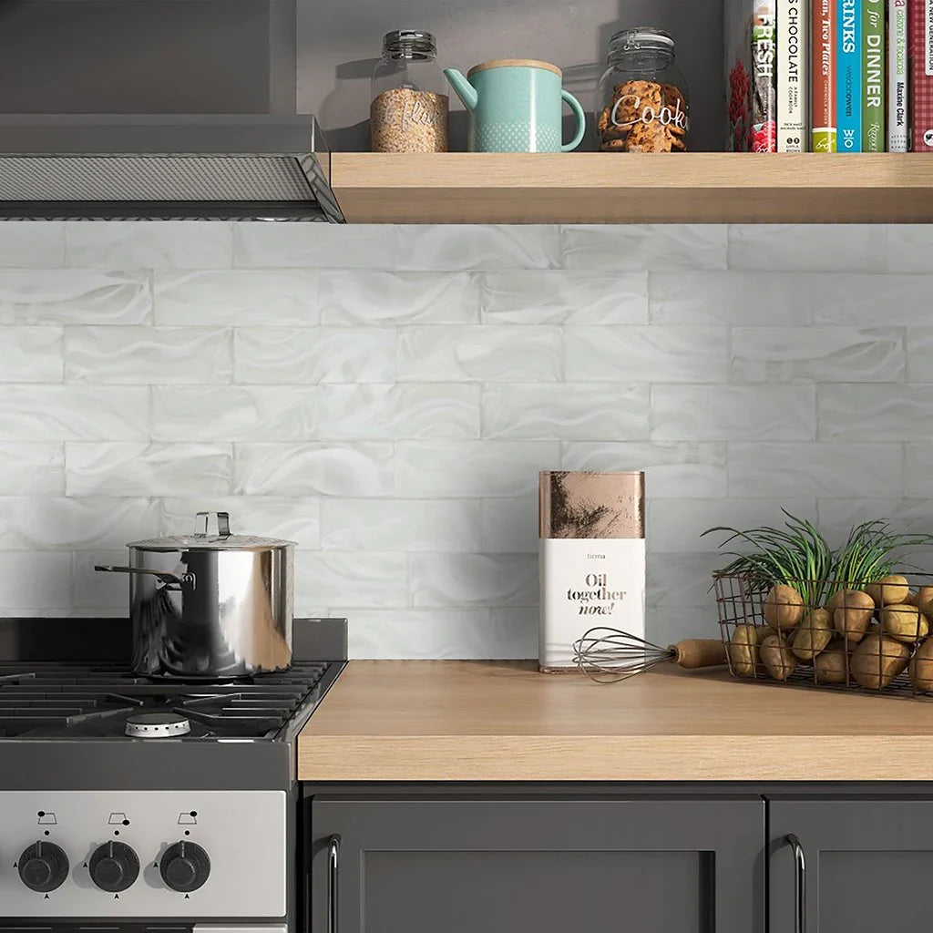 Aquatica Cirrus Glass White on White Glass Tile 3"x9" - Clouds Collection