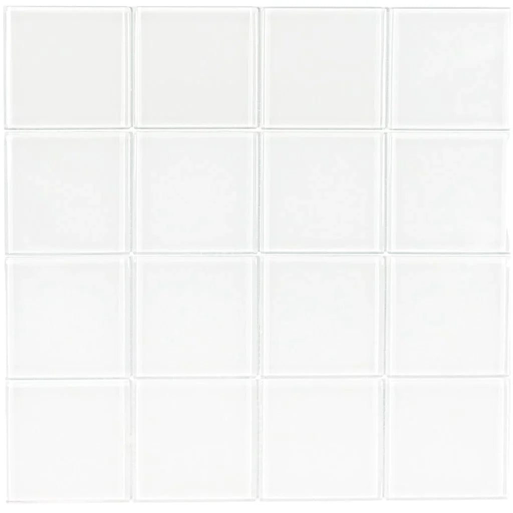Aquatica White Solid Glass Mosaic Tile 12"x12" - Crystal Collection