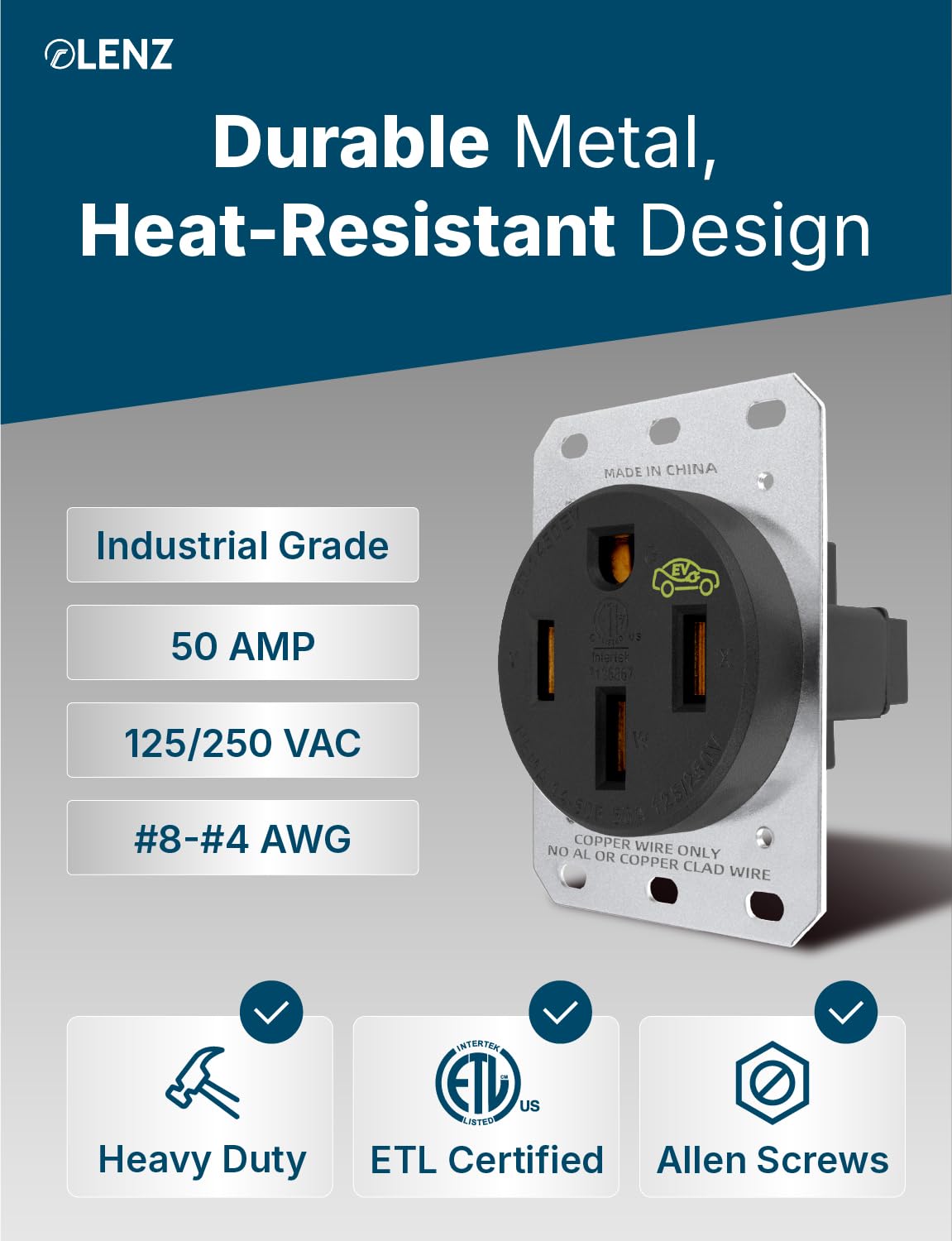 Heavy Duty 50A 14-50R Outlet (for continuous use) with Weatherproof Receptacle Box Bundle: LENZ Heavy Duty 50 Amp 14-50R UL-Compliant Receptacle Outlet + Weatherproof Lockable Receptacle Box + HD Coverplate