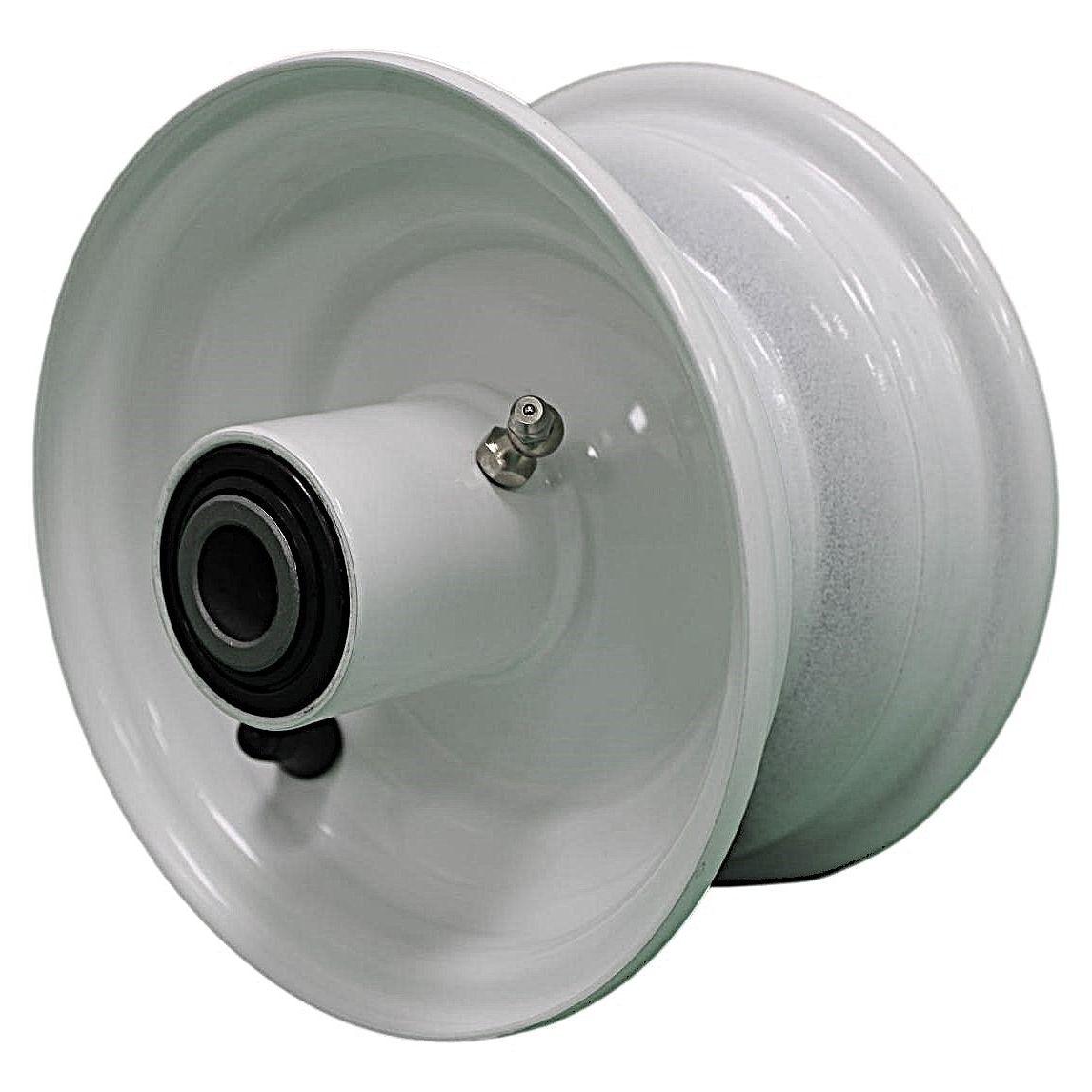 Antego 6x3.25 White Mower Wheels, 5.85-Inch Hub, Tapered Bearings, 2-Pack