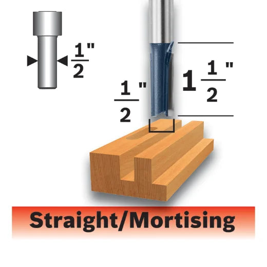 BOSCH 85242MC 1/2 In. x 1-1/2 In. Carbide-Tipped Double-Flute Straight Router Bit