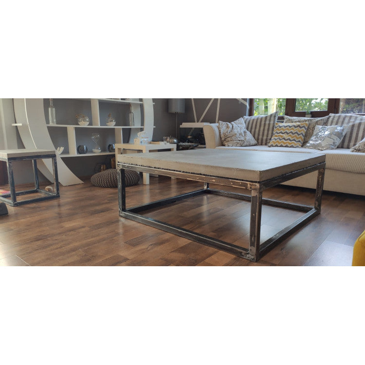 Modern Concrete Coffee Table Barocco Acheron 35.5x20 Metal Legs