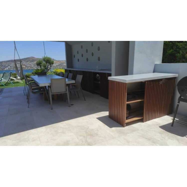 Lightweight Concrete Rectangular Dining Table 39x110 - Pine Legs Industrial Design