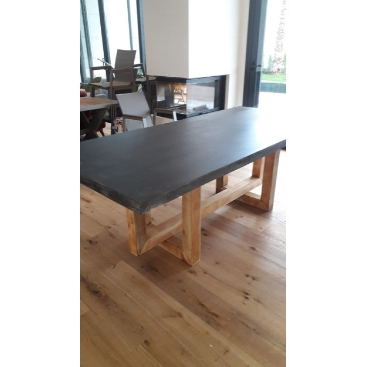 Lightweight Concrete Rectangular Dining Table 39x110 - Pine Legs Industrial Design