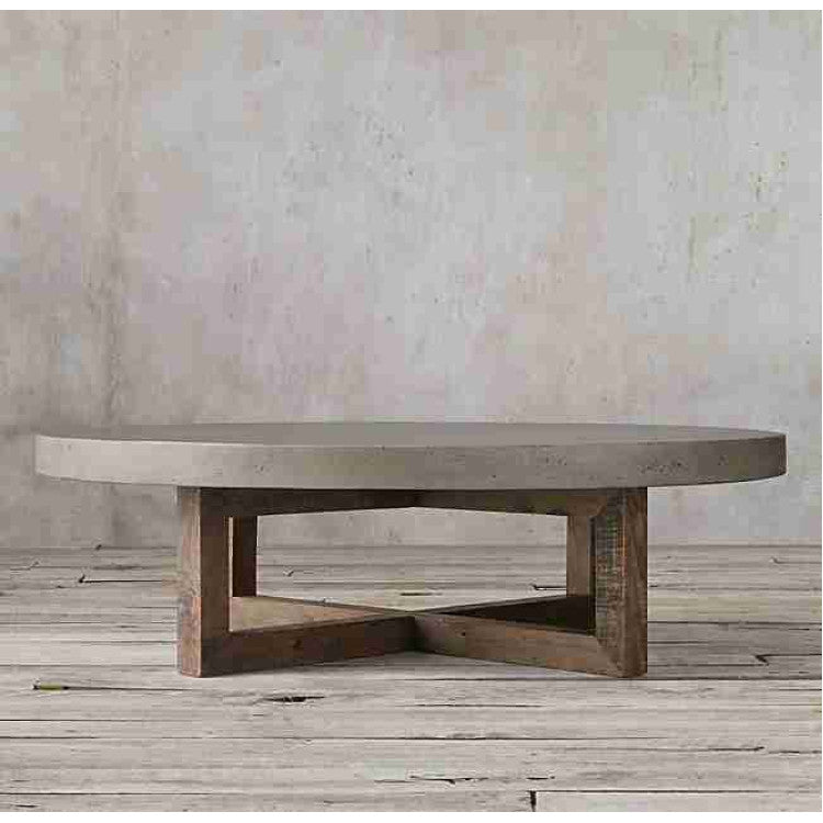 Round Concrete Coffee Table with Yellow Pine Legs 24 Inch Diameter 16 Inch Height