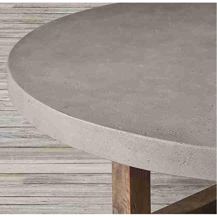 Round Concrete Coffee Table with Yellow Pine Legs 24 Inch Diameter 16 Inch Height