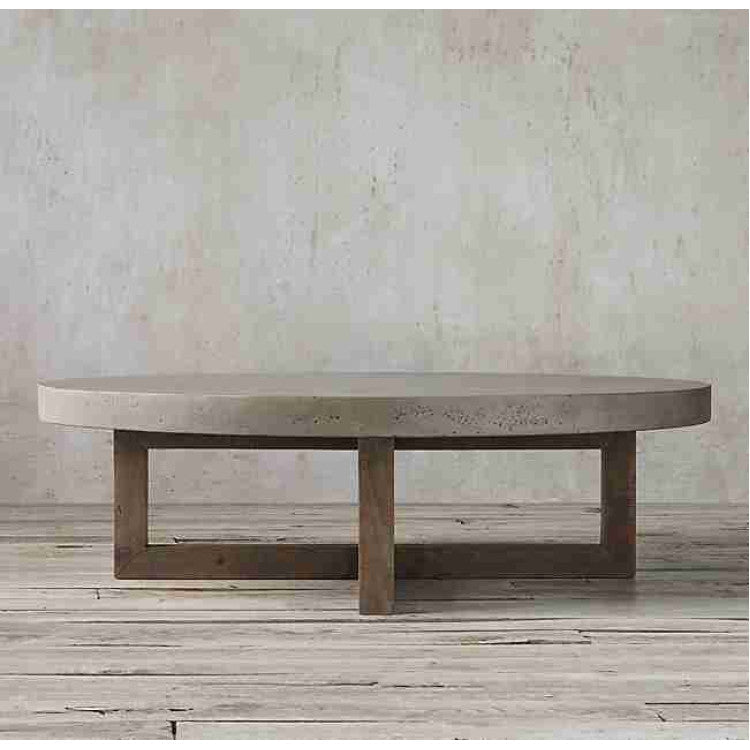 Round Concrete Coffee Table with Yellow Pine Legs 24 Inch Diameter 16 Inch Height