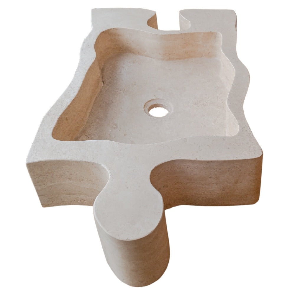 Natural Stone Beige Travertine Vessel Sink - Puzzle 16x27.5x6
