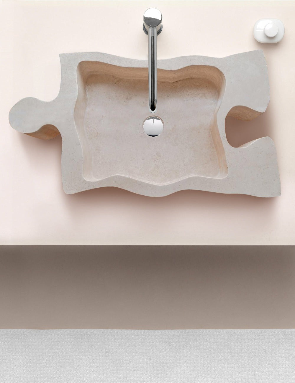 Natural Stone Beige Travertine Vessel Sink - Puzzle 16x27.5x6