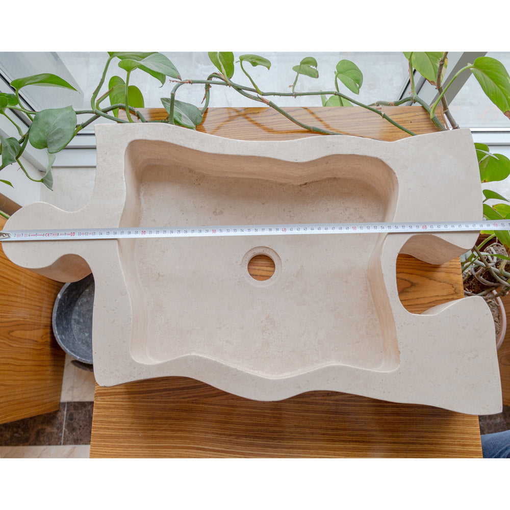 Natural Stone Beige Travertine Vessel Sink - Puzzle 16x27.5x6