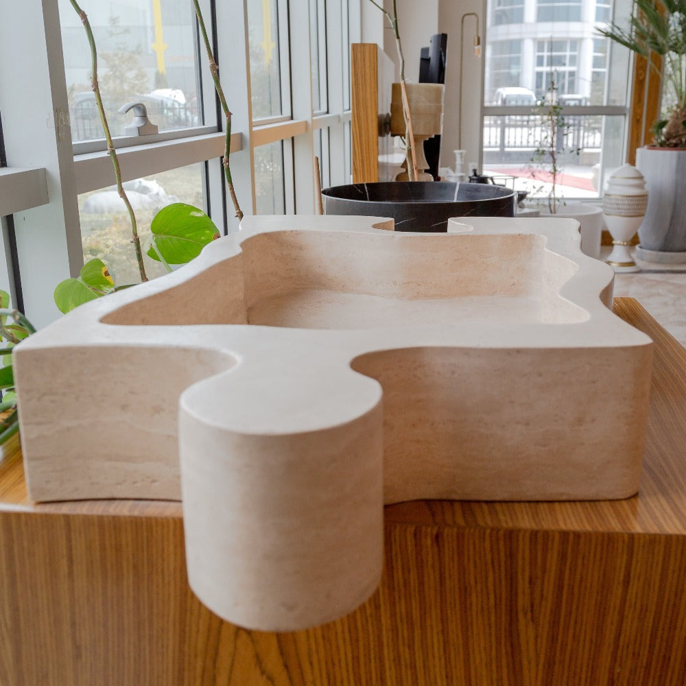 Natural Stone Beige Travertine Vessel Sink - Puzzle 16x27.5x6