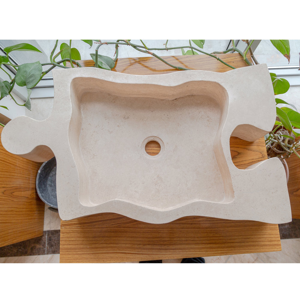 Natural Stone Beige Travertine Vessel Sink - Puzzle 16x27.5x6