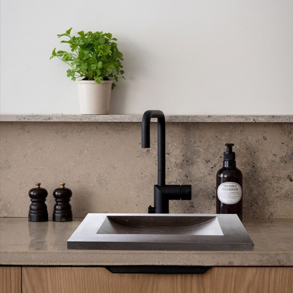 Black Andesite Natural Stone Rectangular Vessel Sink Honed Matte 20x33