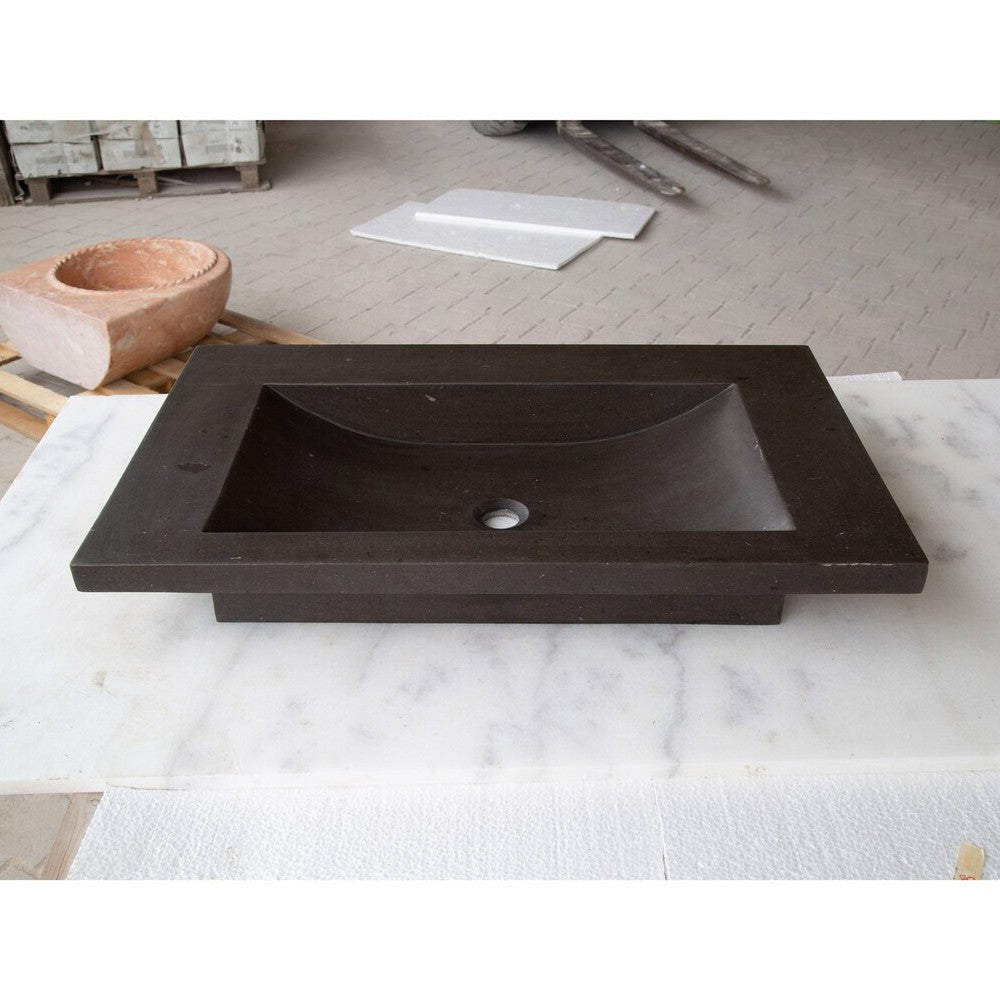 Black Andesite Natural Stone Rectangular Vessel Sink Honed Matte 20x33