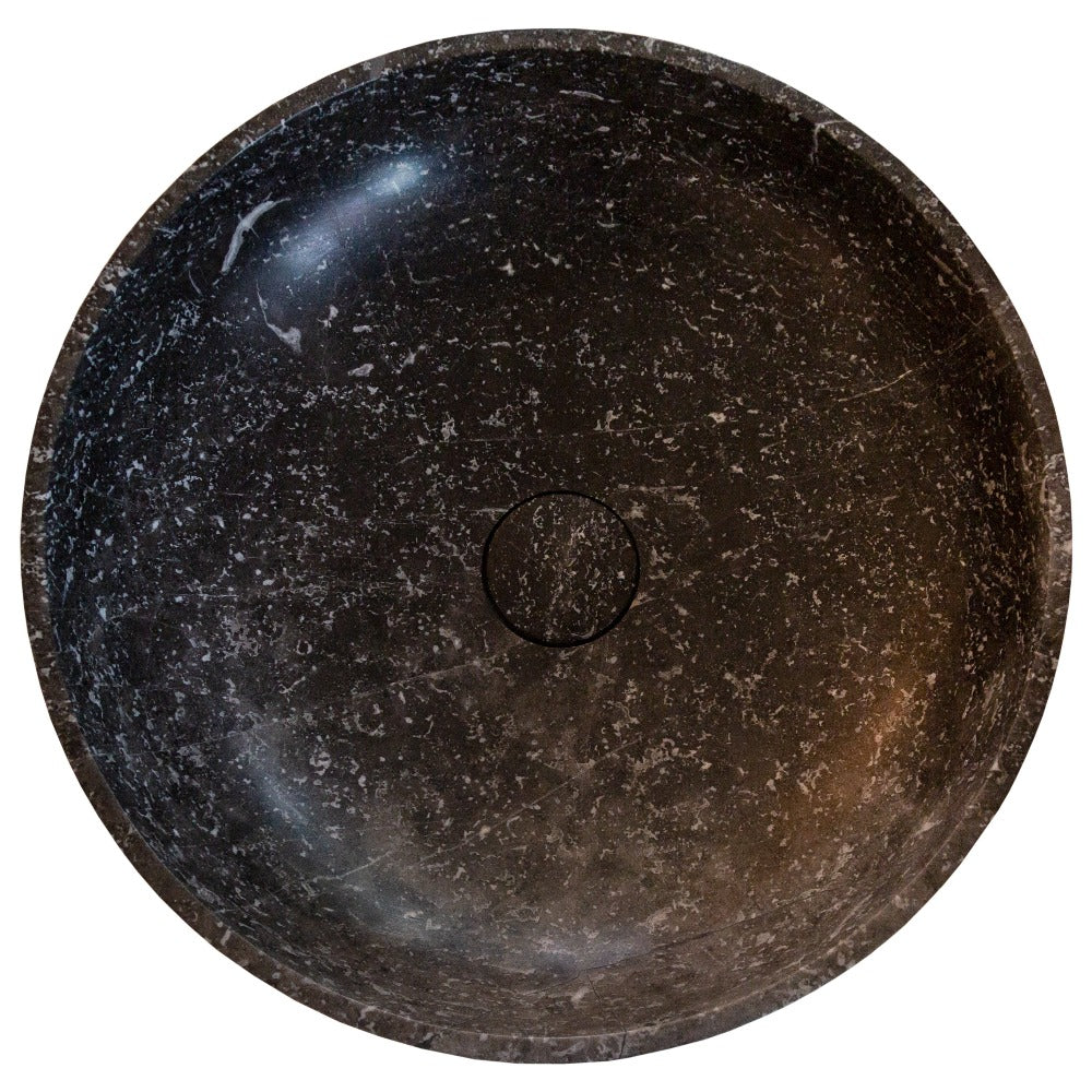 Black Marble Pedestal Round Sink with Polished Finish - 20 Diameter by 33.5 Inches