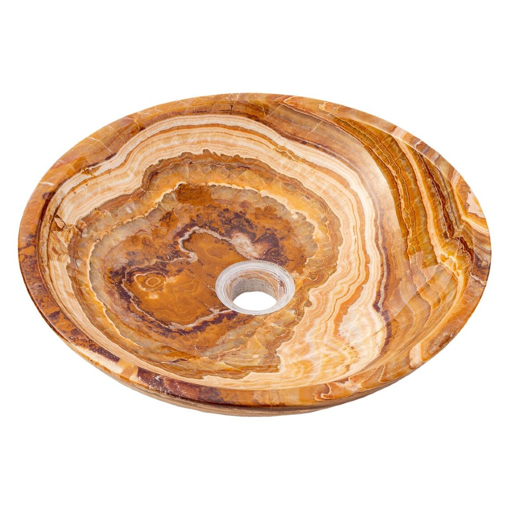 Brown Onyx Translucent Natural Stone Vessel Bowl Sink - 16in Polished