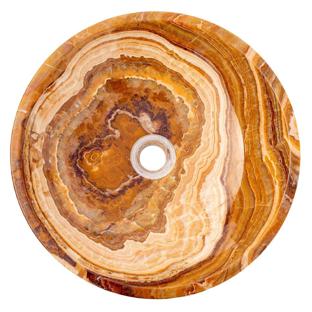 Brown Onyx Translucent Natural Stone Vessel Bowl Sink - 16in Polished