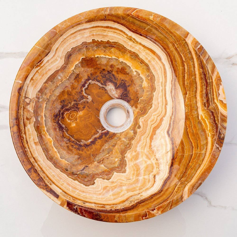 Brown Onyx Translucent Natural Stone Vessel Bowl Sink - 16in Polished