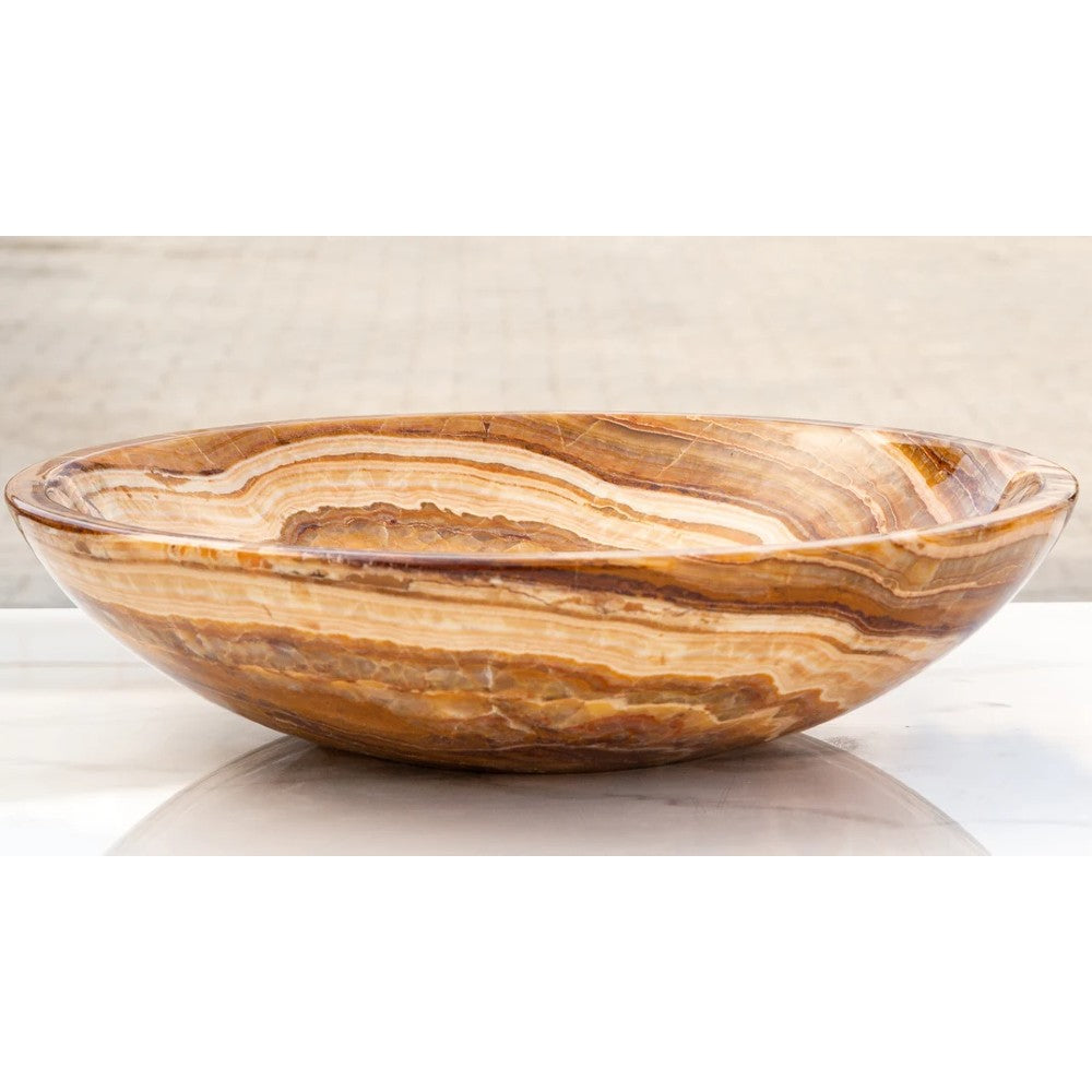 Brown Onyx Translucent Natural Stone Vessel Bowl Sink - 16in Polished