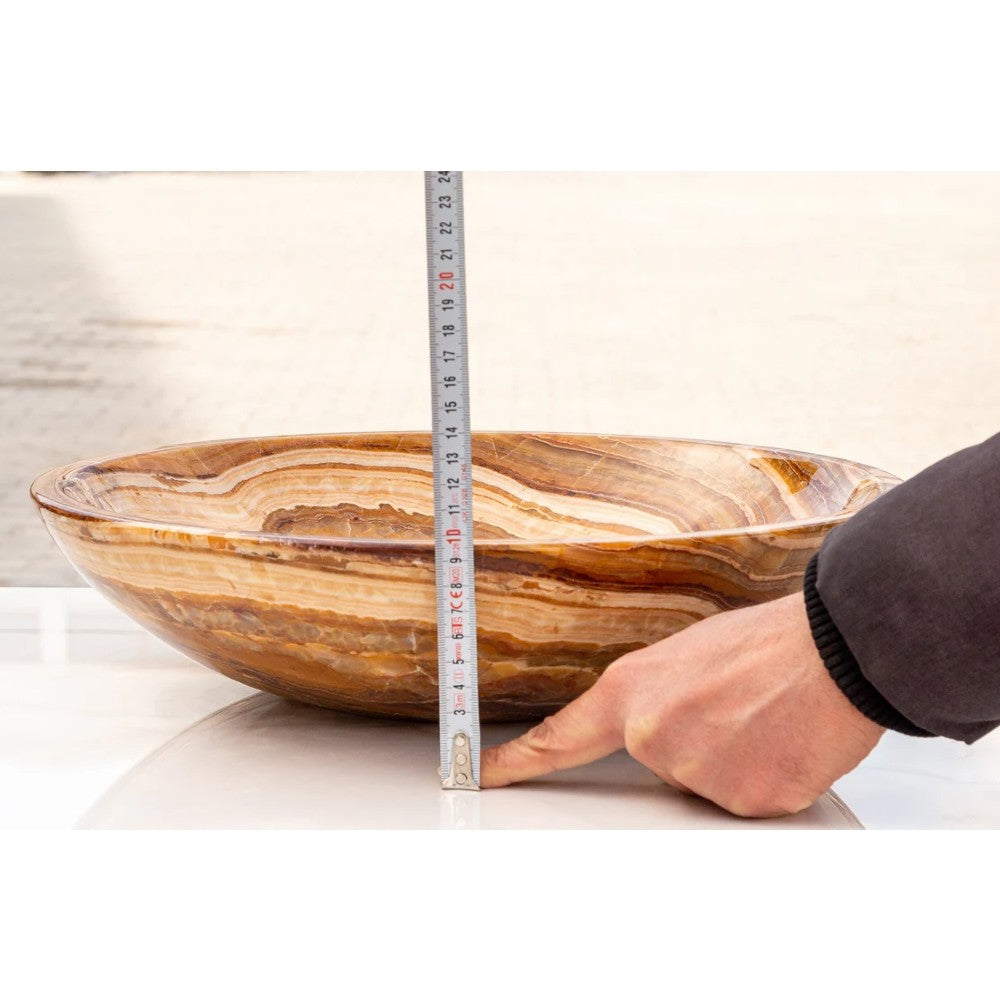 Brown Onyx Translucent Natural Stone Vessel Bowl Sink - 16in Polished