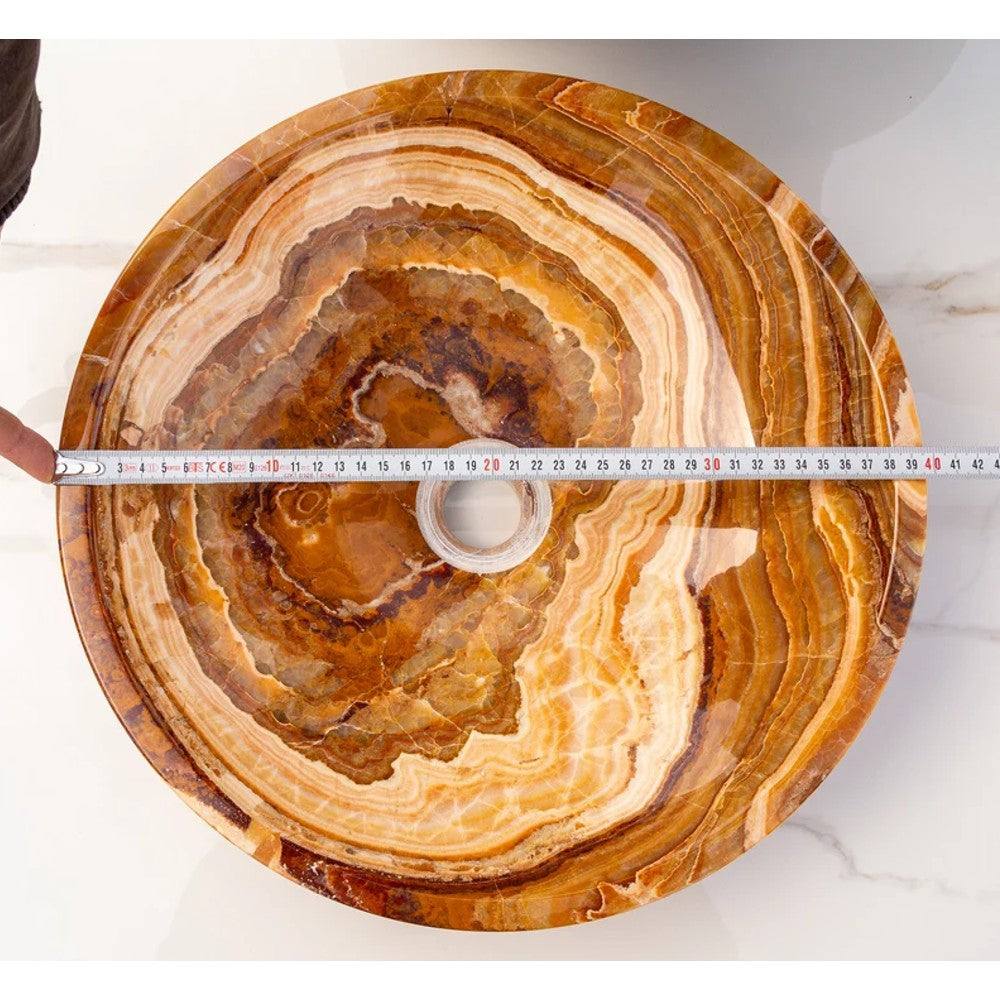 Brown Onyx Translucent Natural Stone Vessel Bowl Sink - 16in Polished