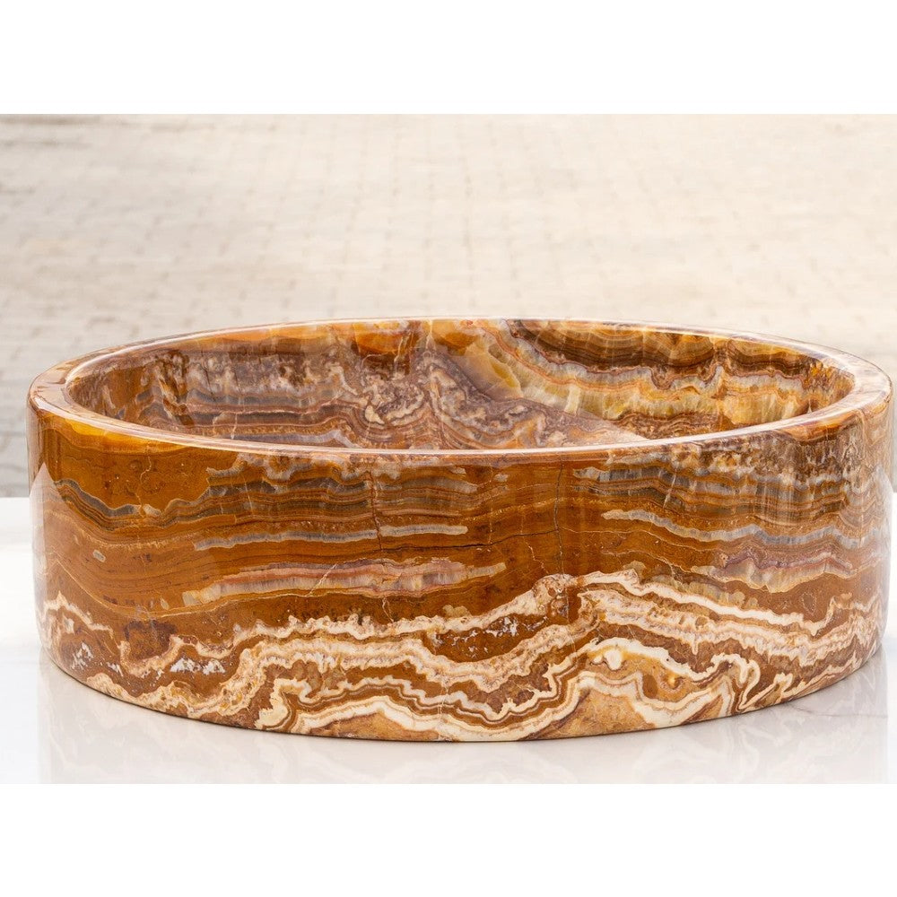 Brown Onyx Translucent Natural Stone Vessel Sink - Polished Handcrafted 16x6 Inch