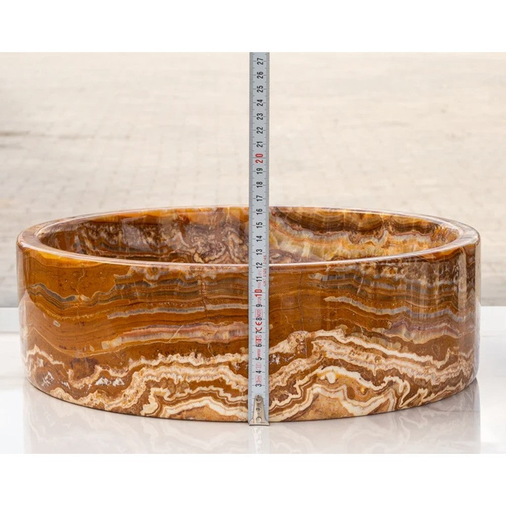 Brown Onyx Translucent Natural Stone Vessel Sink - Polished Handcrafted 16x6 Inch