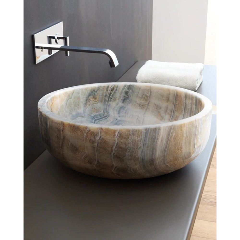 Gray Translucent Turkish Onyx Natural Stone Vessel Sink - Polished 16 Inch x 6 Inch