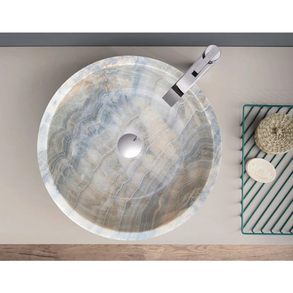 Gray Translucent Turkish Onyx Natural Stone Vessel Sink - Polished 16 Inch x 6 Inch