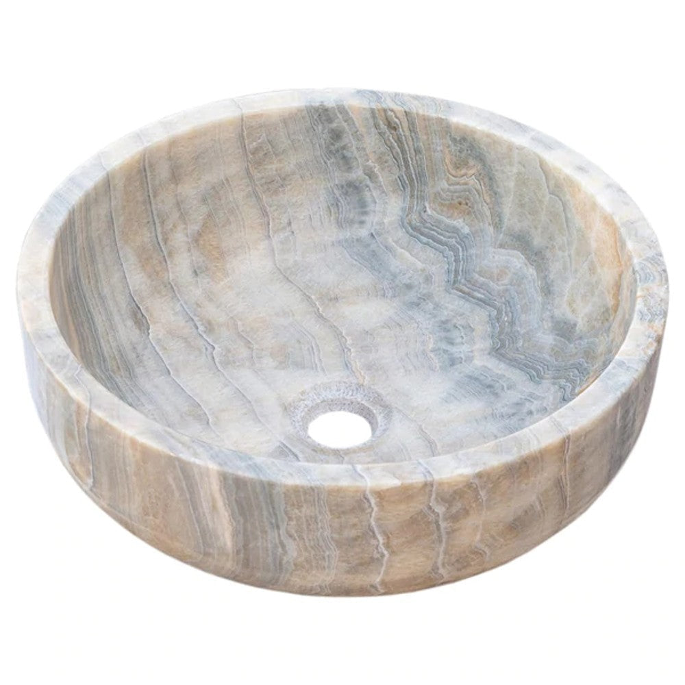 Gray Translucent Turkish Onyx Natural Stone Vessel Sink - Polished 16 Inch x 6 Inch