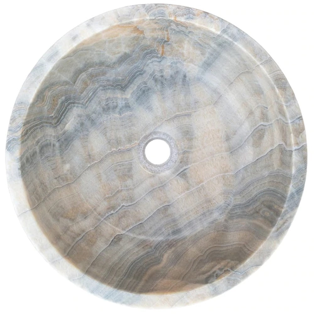 Gray Translucent Turkish Onyx Natural Stone Vessel Sink - Polished 16 Inch x 6 Inch