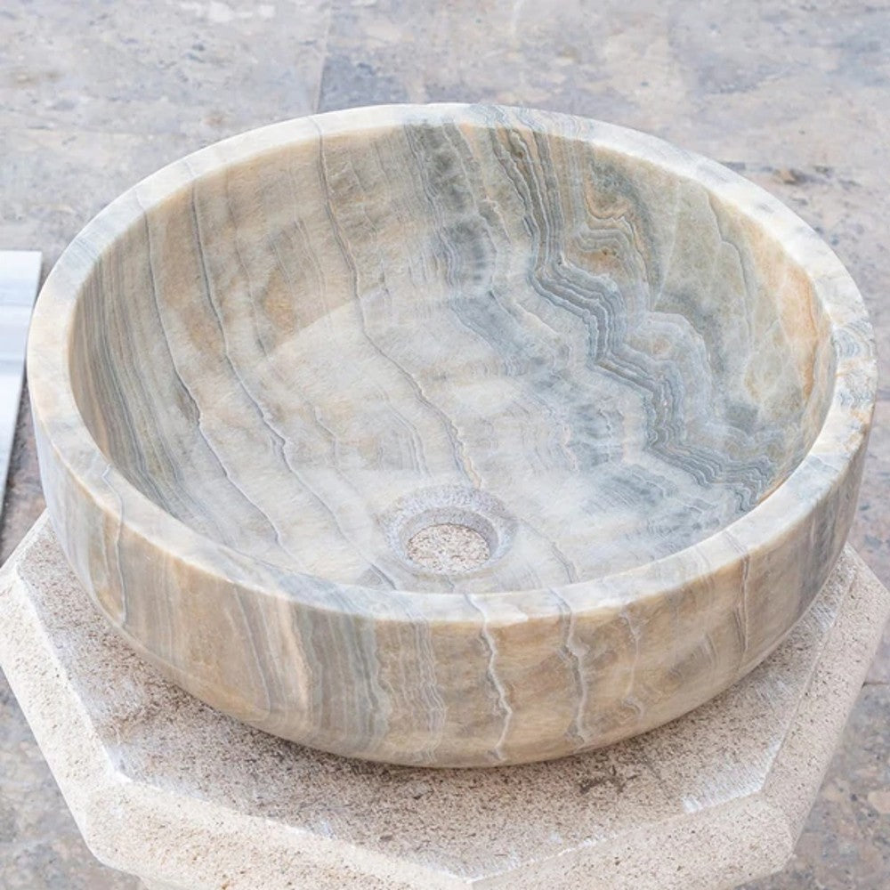 Gray Translucent Turkish Onyx Natural Stone Vessel Sink - Polished 16 Inch x 6 Inch