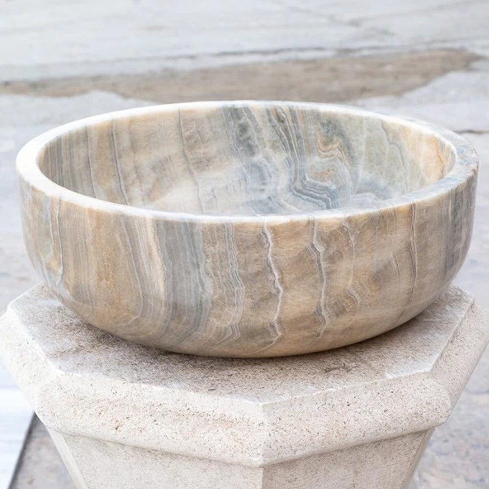Gray Translucent Turkish Onyx Natural Stone Vessel Sink - Polished 16 Inch x 6 Inch