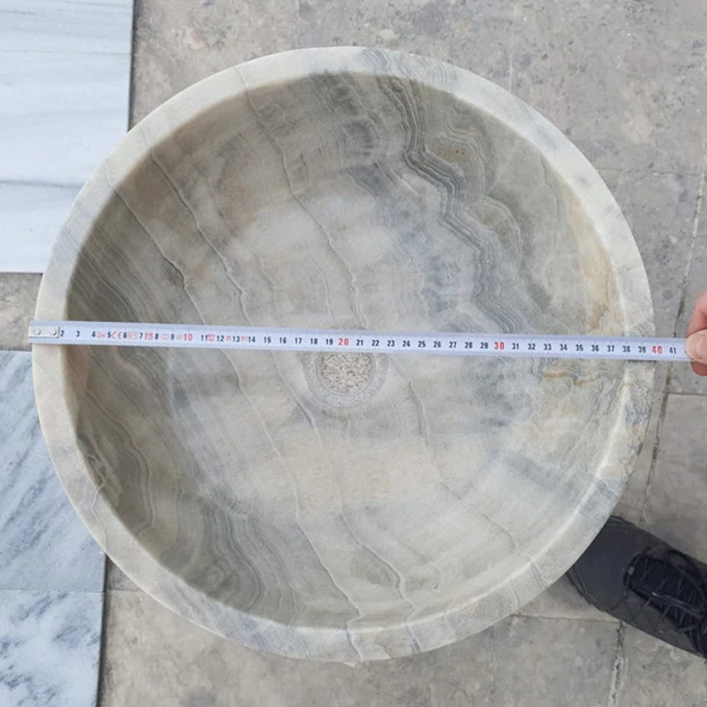 Gray Translucent Turkish Onyx Natural Stone Vessel Sink - Polished 16 Inch x 6 Inch