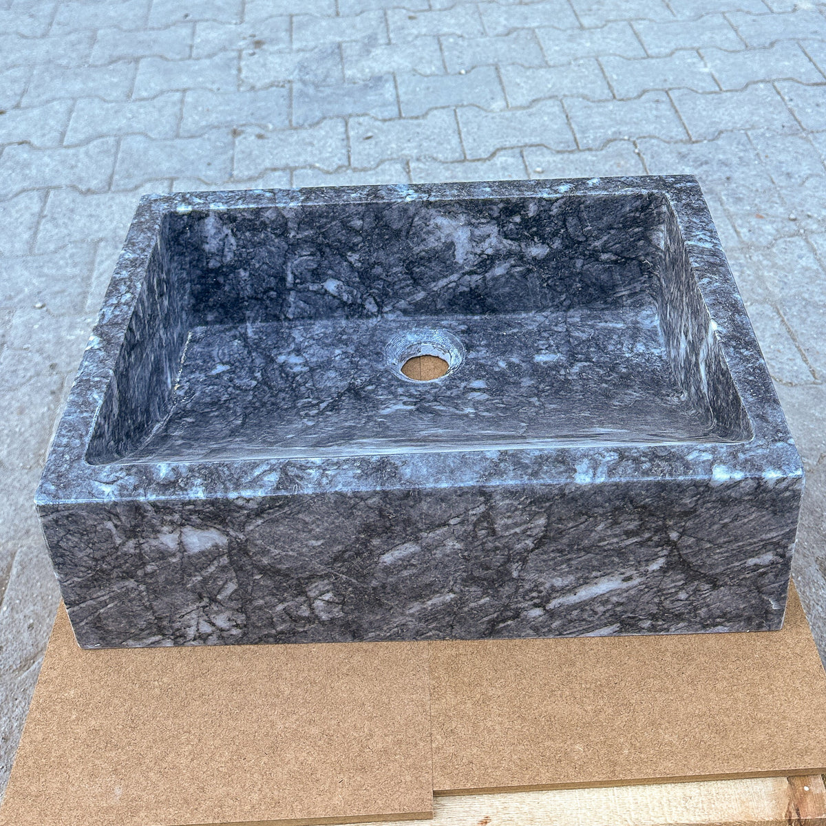 Turkish Gray Marble Hand Carved Rectangular Vessel Sink Polished 12 x 18 x 6 Inches