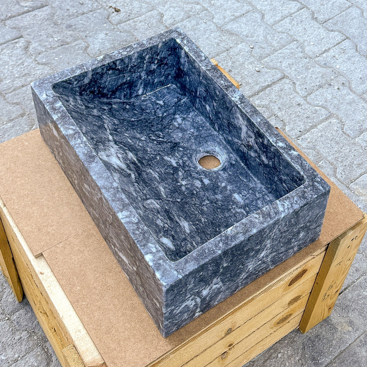 Turkish Gray Marble Hand Carved Rectangular Vessel Sink Polished 12 x 18 x 6 Inches