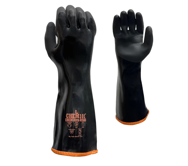 CH415A5 15G Aramid & Stainless Steel Black Co-Polymer Fully Coated Palm with Black Sandy-Foam Co-Polymer Coating, 15" Length (ANSI CUT A5)