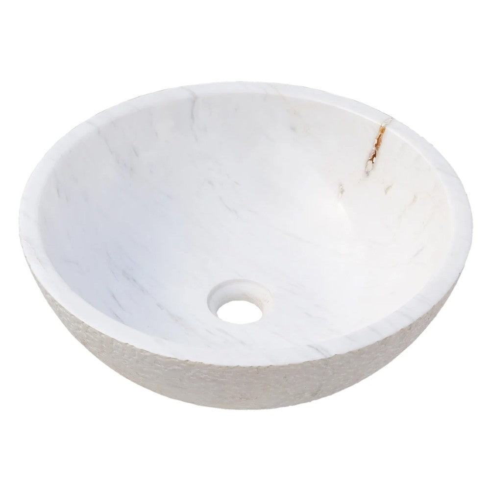 Calacatta White Marble Vessel Sink Bowl - Polished Interior 16x5