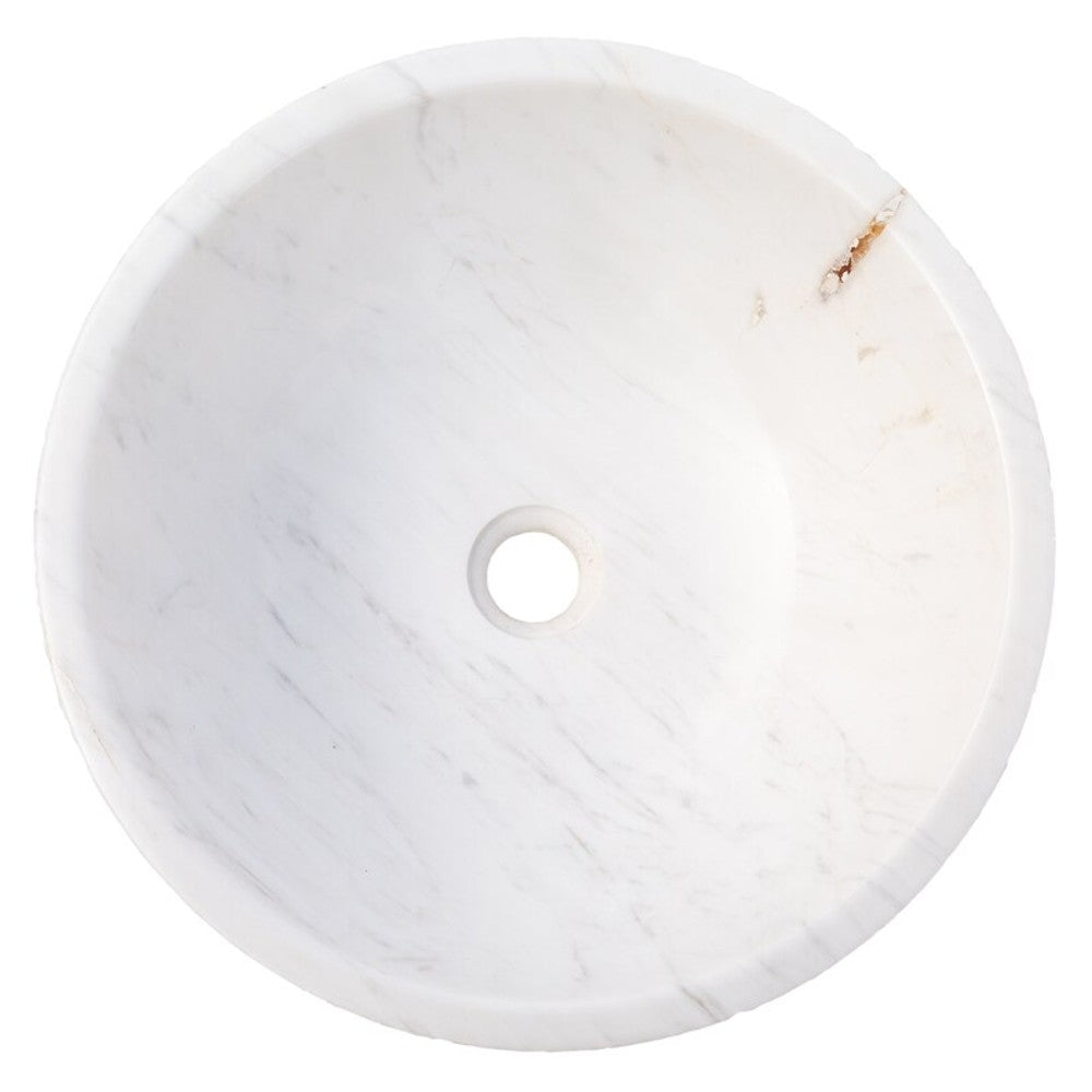 Calacatta White Marble Vessel Sink Bowl - Polished Interior 16x5
