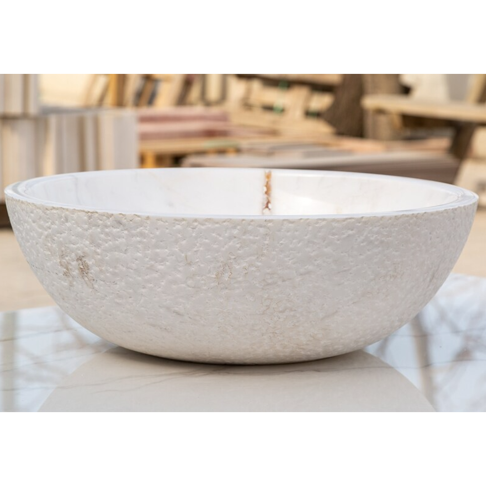 Calacatta White Marble Vessel Sink Bowl - Polished Interior 16x5