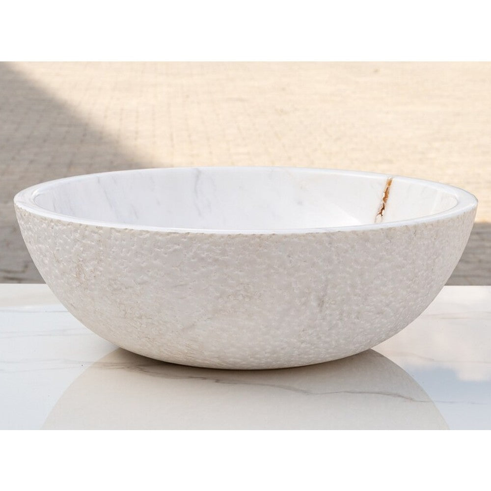 Calacatta White Marble Vessel Sink Bowl - Polished Interior 16x5