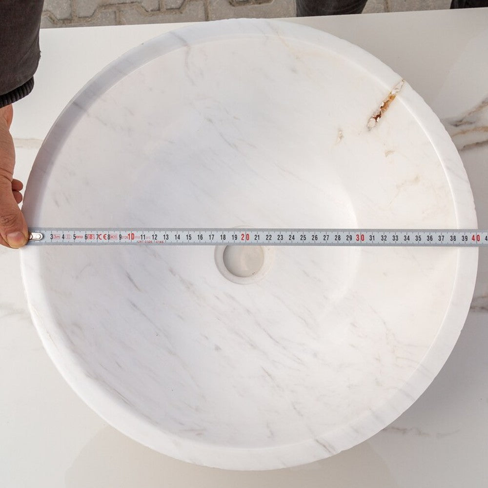 Calacatta White Marble Vessel Sink Bowl - Polished Interior 16x5