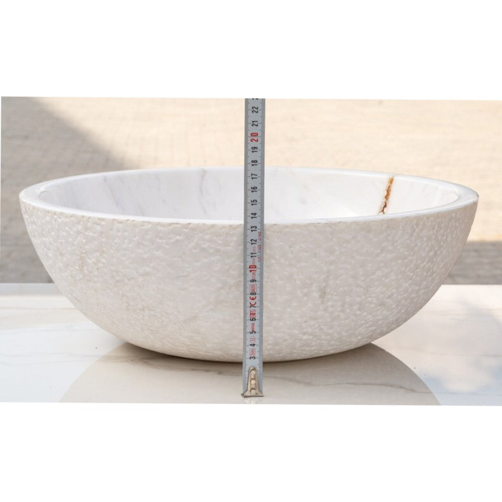 Calacatta White Marble Vessel Sink Bowl - Polished Interior 16x5