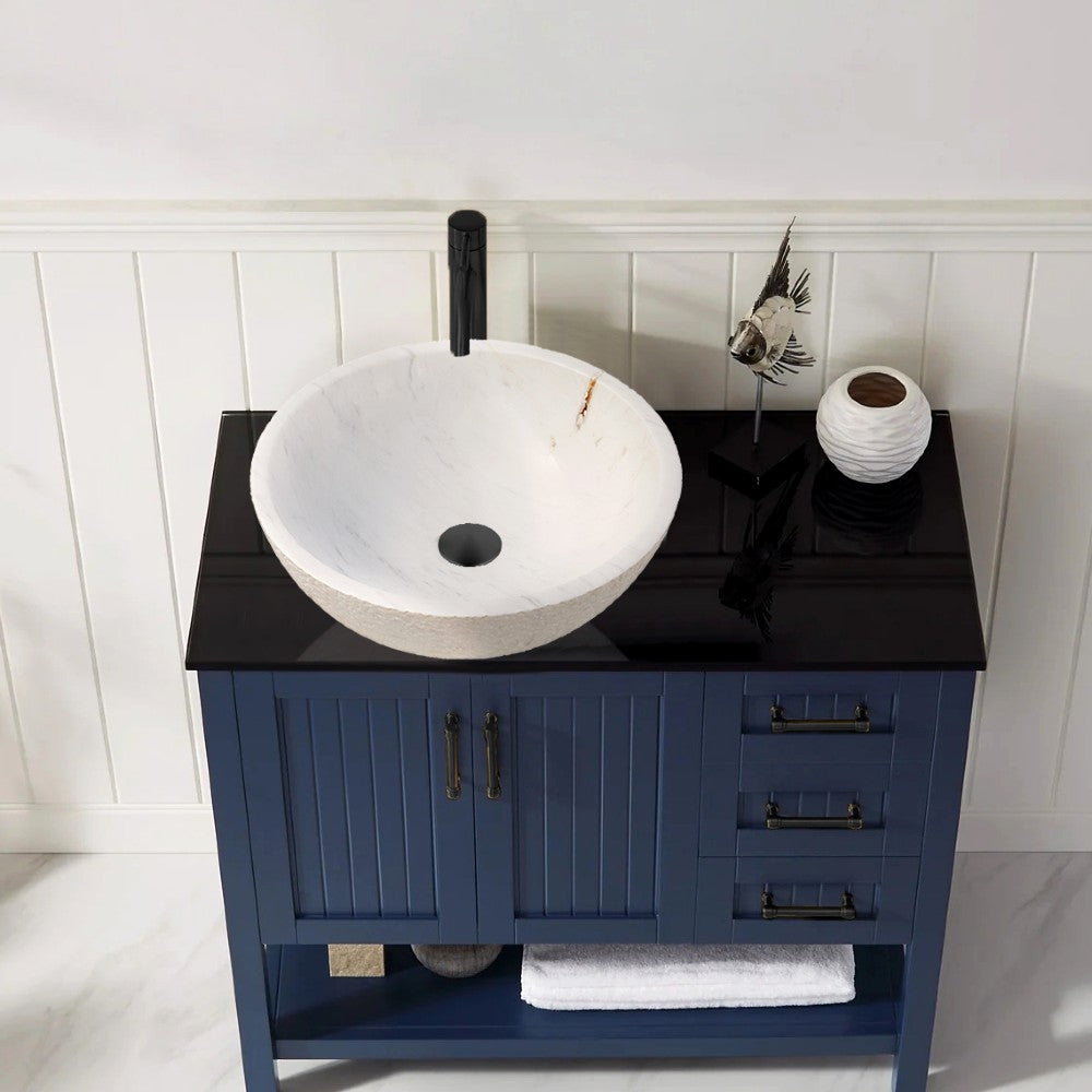 Calacatta White Marble Vessel Sink Bowl - Polished Interior 16x5