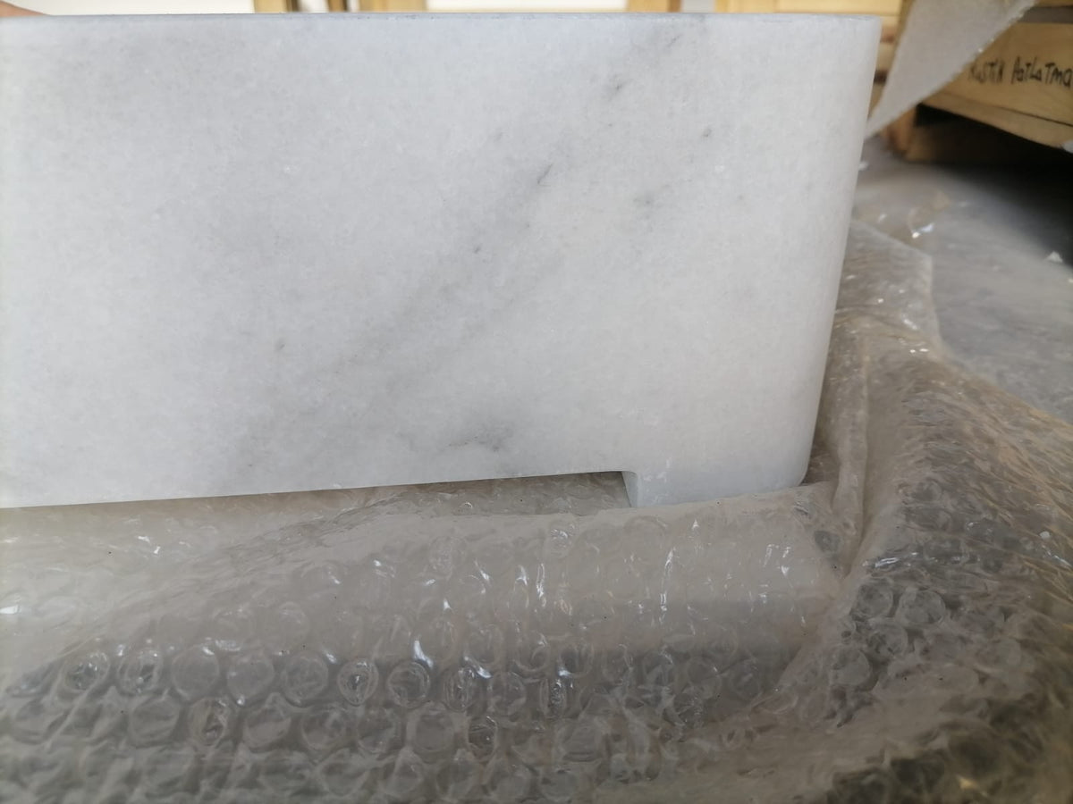 Carrara White Marble Wall-Mount Bathroom Sink - 24x16 Ribbed Honed