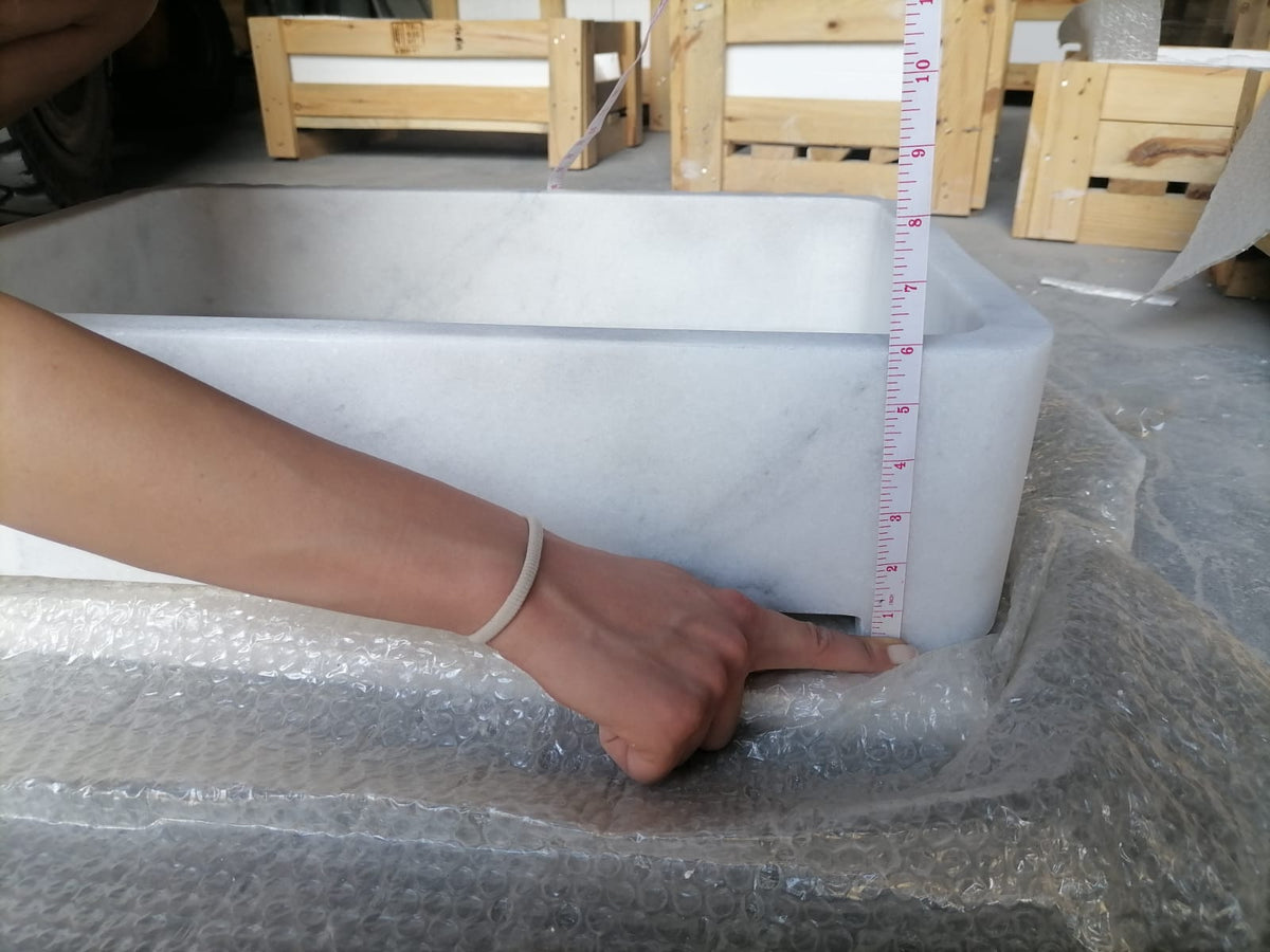 Carrara White Marble Wall-Mount Bathroom Sink - 24x16 Ribbed Honed