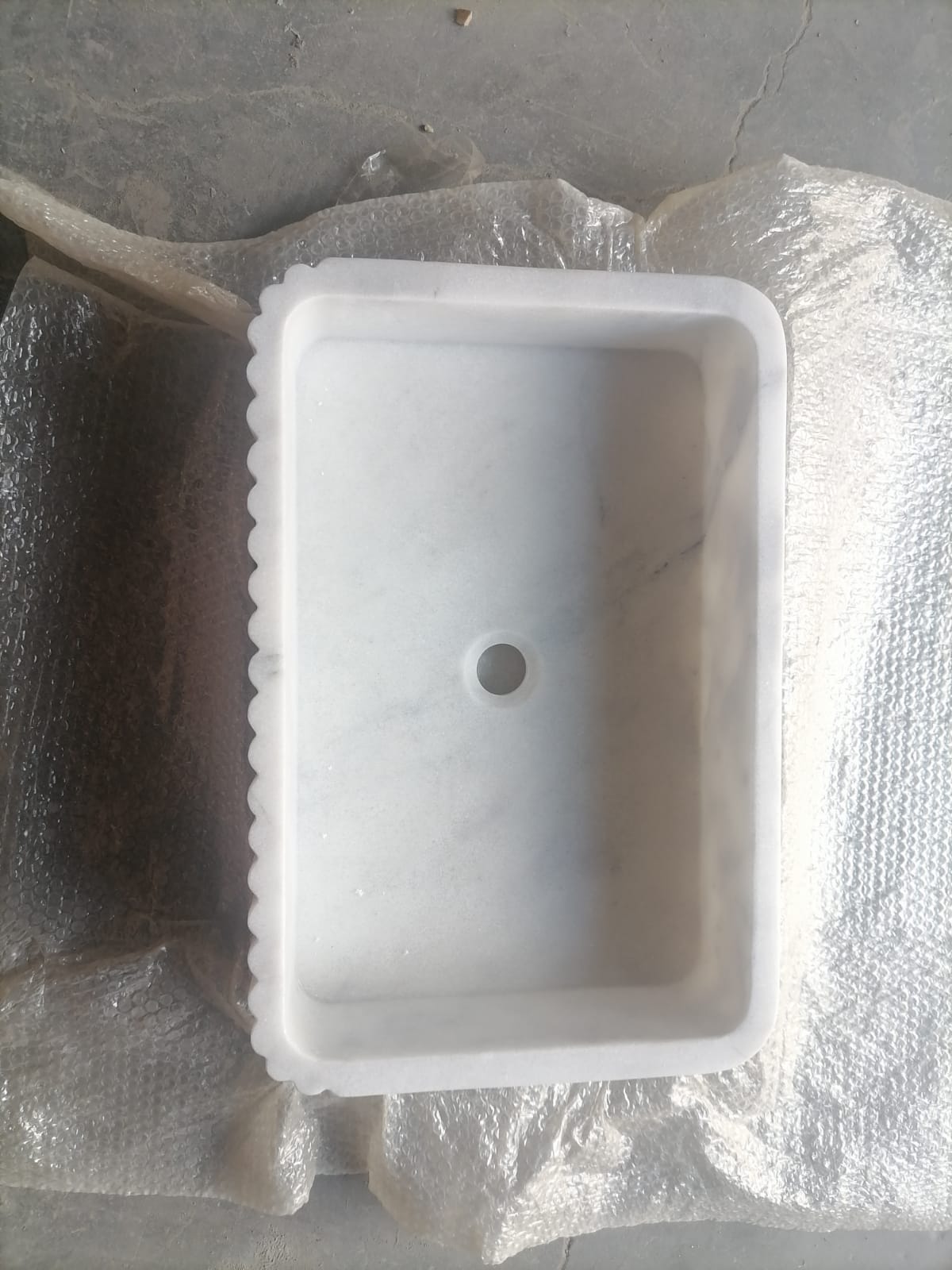 Carrara White Marble Wall-Mount Bathroom Sink - 24x16 Ribbed Honed