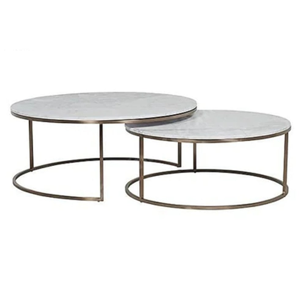 Genuine Carrara White Marble Round Nesting Coffee Table Set of 2