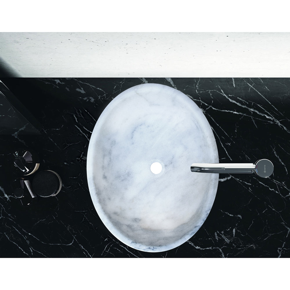 Carrara White Marble Natural Stone Oval Vessel Sink - 16x21x6